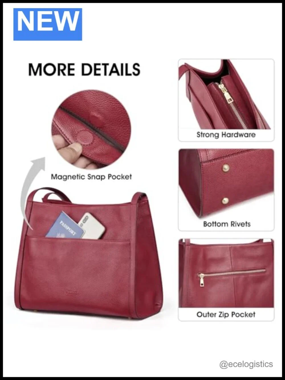Genuine Leather Tote Bag Lightweight Zipper Closure Shoulder Bag Purse Work